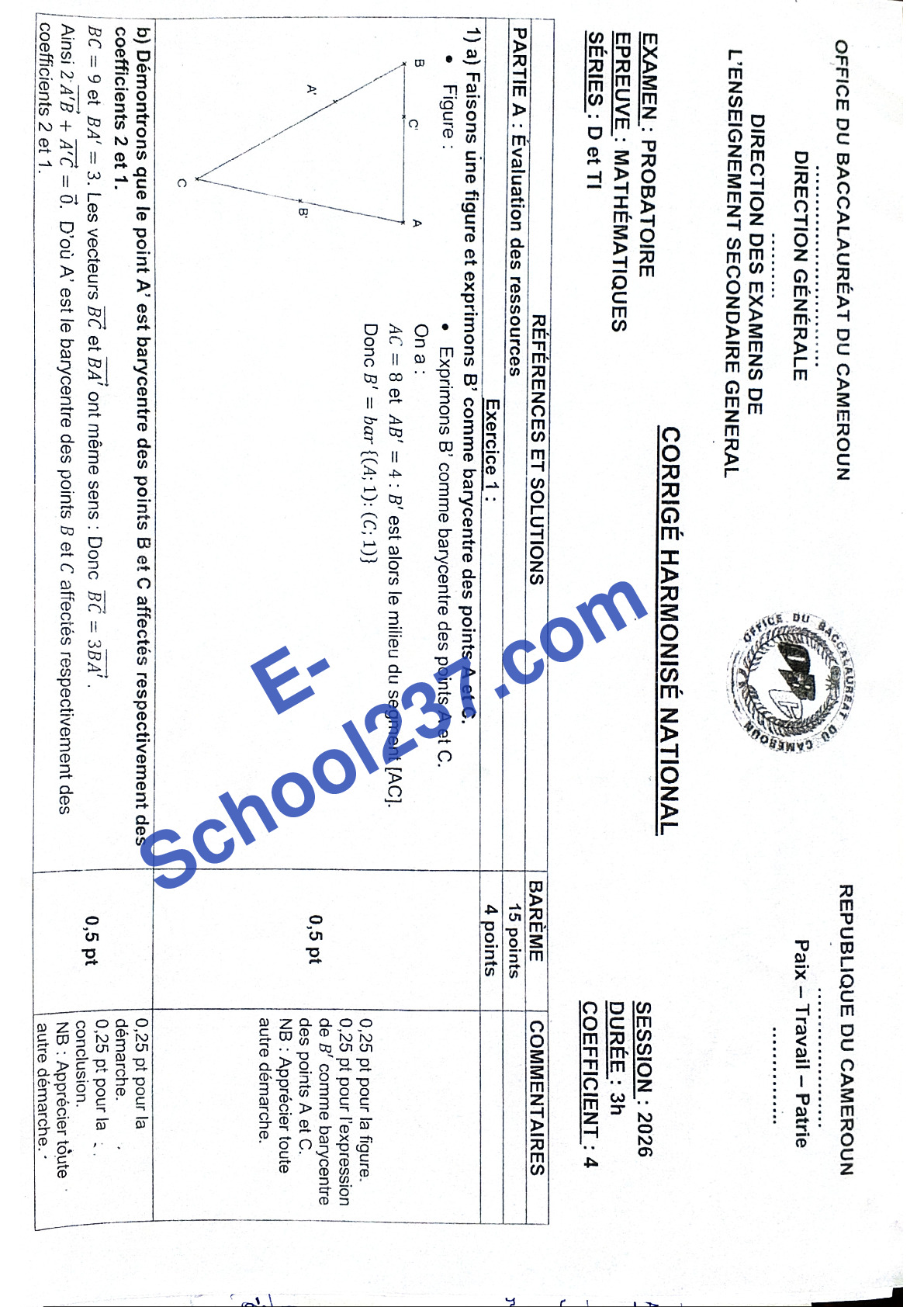 Corrigé national harmonisé Maths Prob D TI 2026